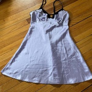 purple and black lace slip dress